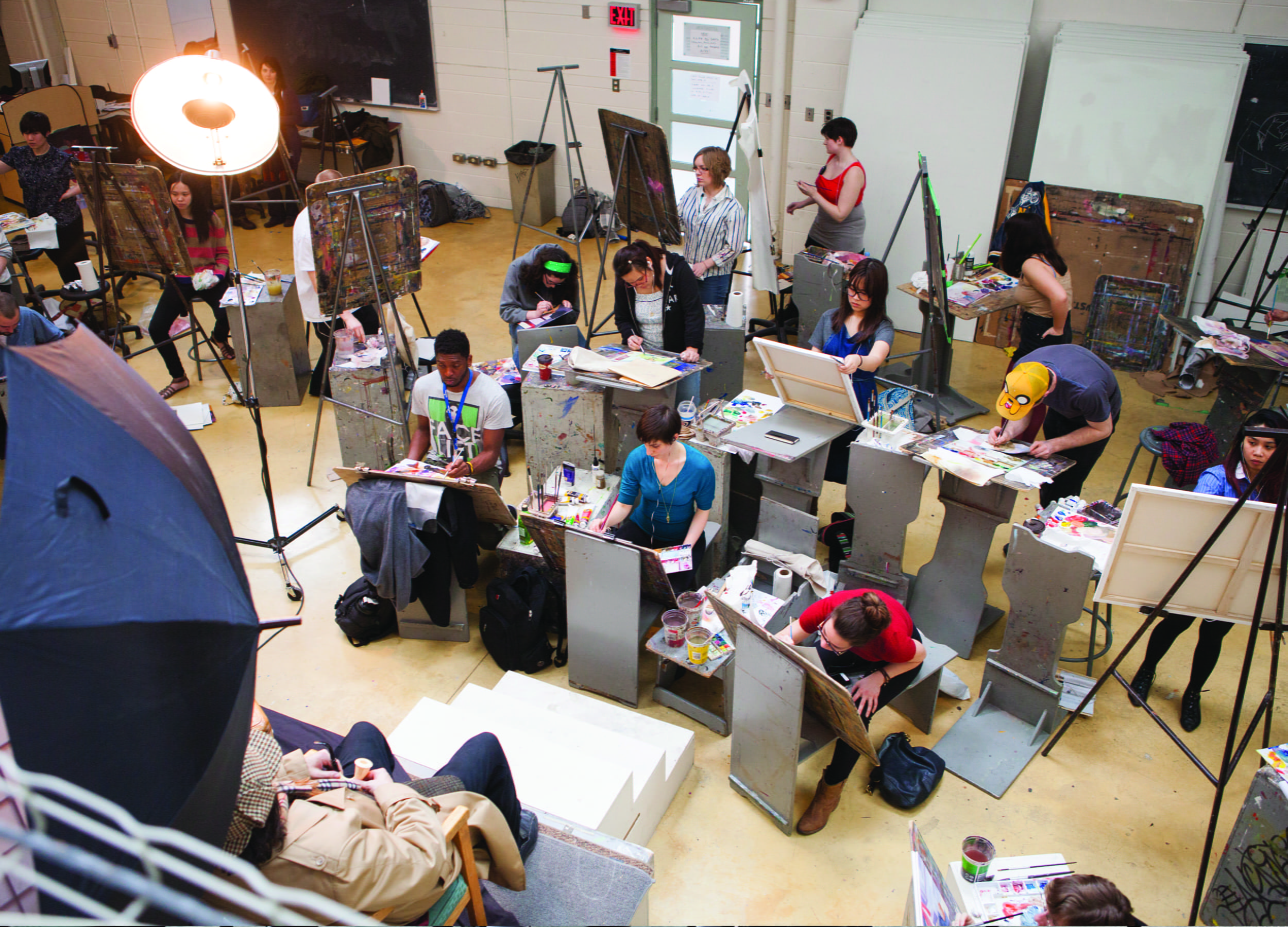 Illustration students working in a studio